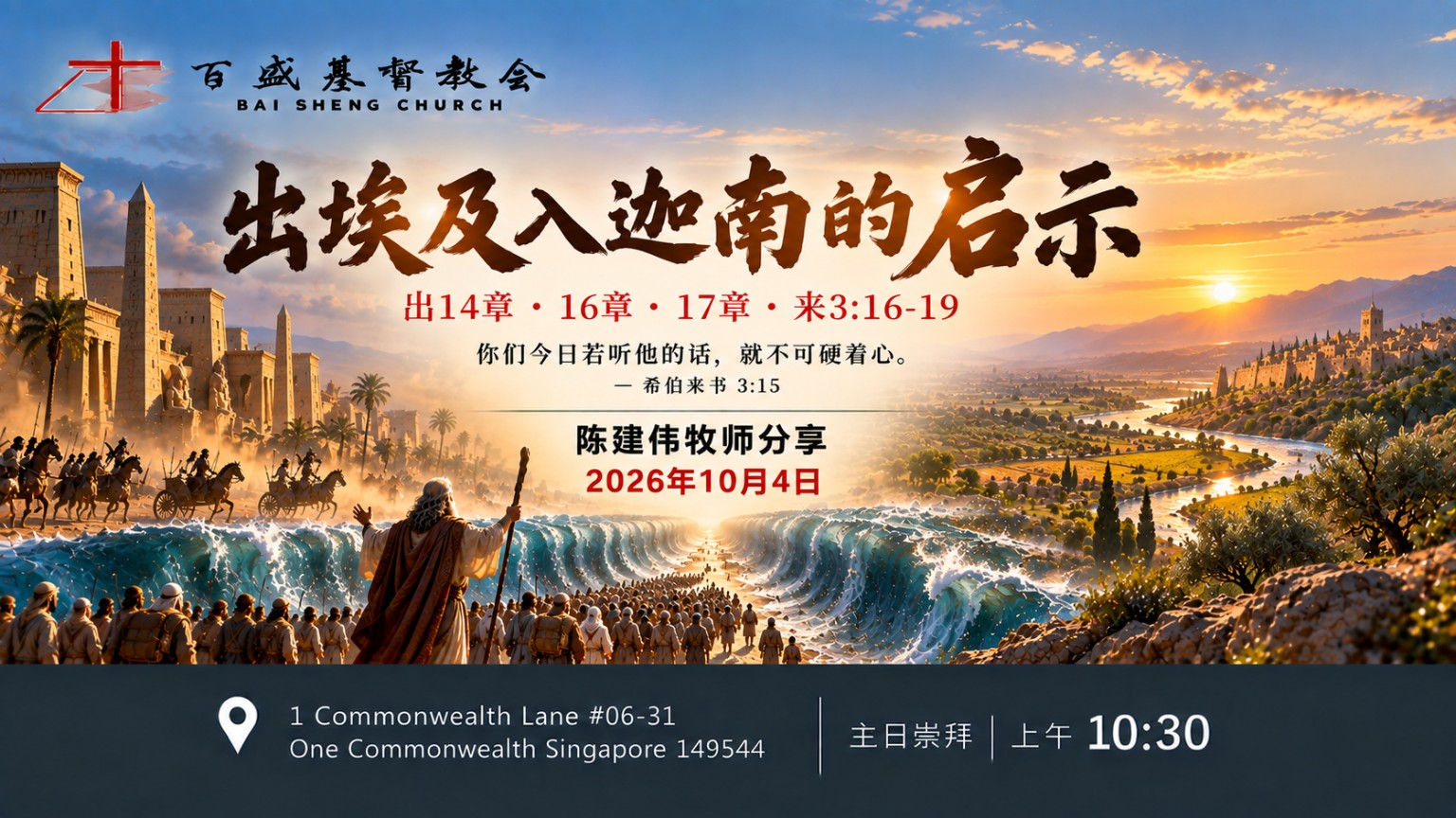 出埃及及入迦南的启示——2026年10月4日主日证道海报